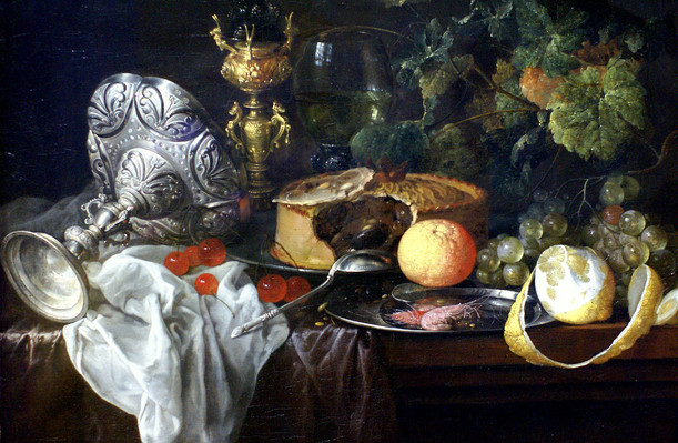 Sumptuous still life with fruit, pie and goblets (1651)