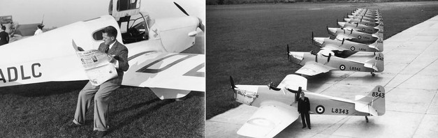 Tommy Rose nonchalantly reading a newspaper before the start of the 1935 King’s Cup Air Race, in which he romped home in first place at 176.28 mph. For the record, The first, second and third places were gained by two Hawk Trainers and fifth place was gained by the sole M.3C Falcon Six at 167 mph.