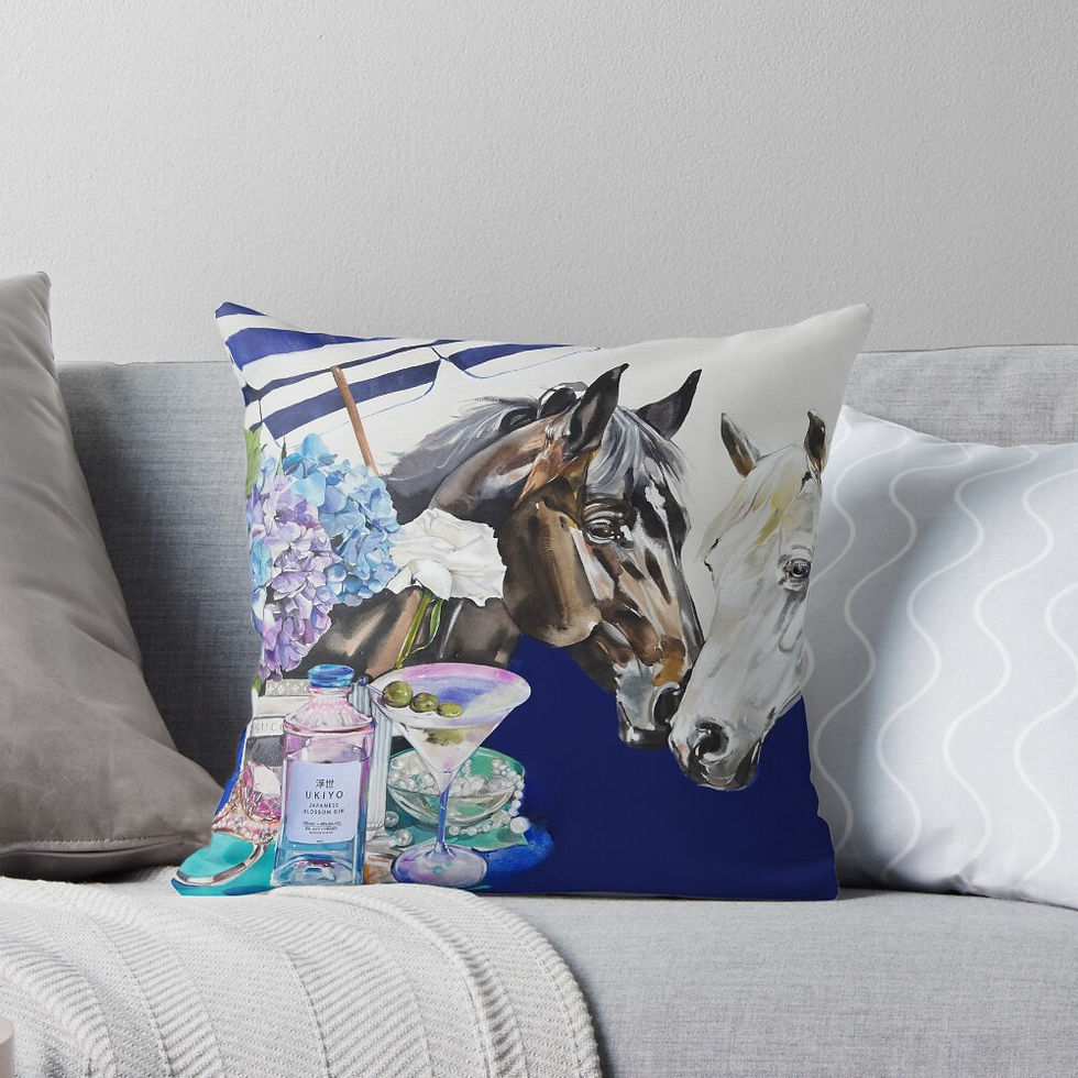 Equestrian cushion with horses and coastal Hamptons styling