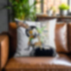 Equestrian life cushion on sofa horse and rider artwork