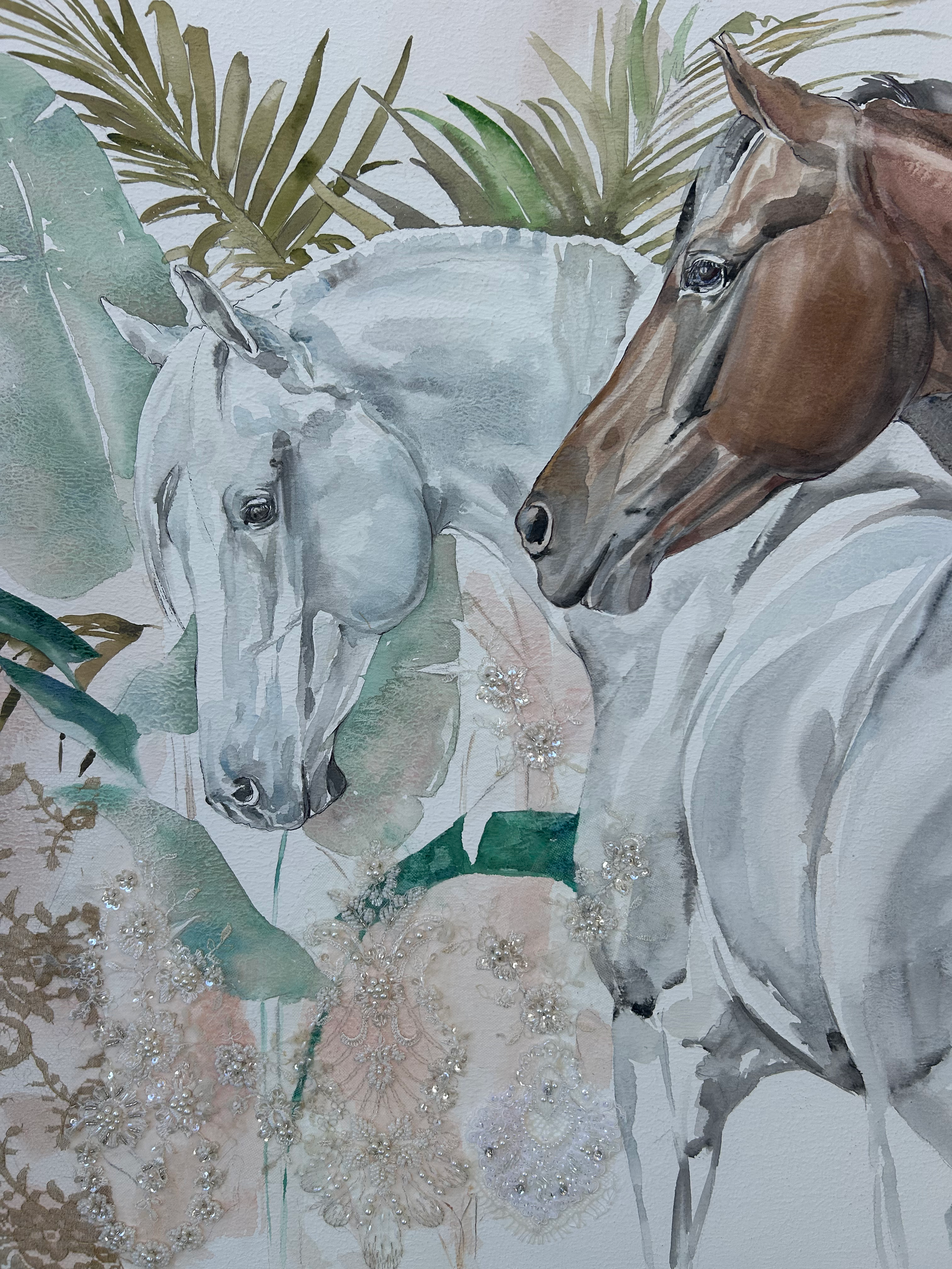 Luxury watercolour Equestrian Inspired artwork by Belinda Baynes, Pony and Belle