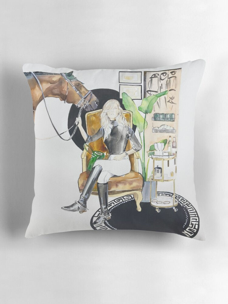 Equestrian art cushion horse and rider lifestyle illustration