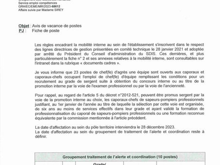 Ouverture de poste nomination de sergent