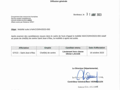 Nouveau chef de centre St Jean D'Illac