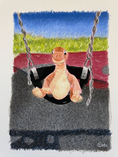 A little something different! Little Foot enjoying some fun on a swing!

Drawn in Faber-Castell Pastel Pencils. 
4 hours to draw.

#CyannesCreations #Pastelartist #pastelpencils #Art #fabercastell #dinosaur #kids 