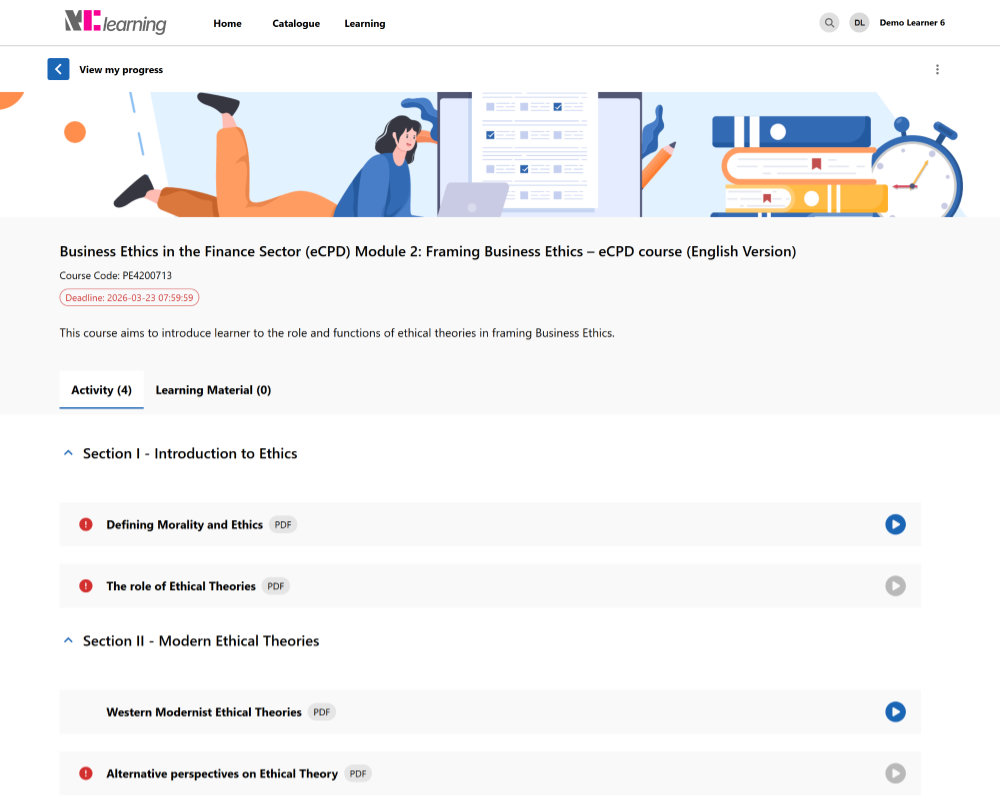 Screenshot of the MClearning dashboard displaying training management tools, showcasing easy navigation and efficiency in managing learning content
