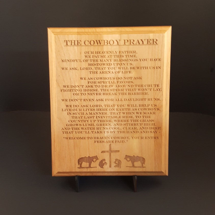 The Cowboy Prayer Engraved Wood Plaque, 12" X 15"