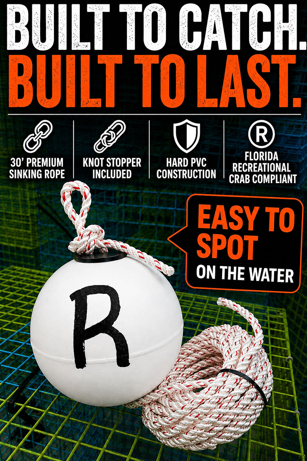 Thumbnail: White “R” FL Recreational Regulation 6" PVC Buoy with 30' Sinking Rope