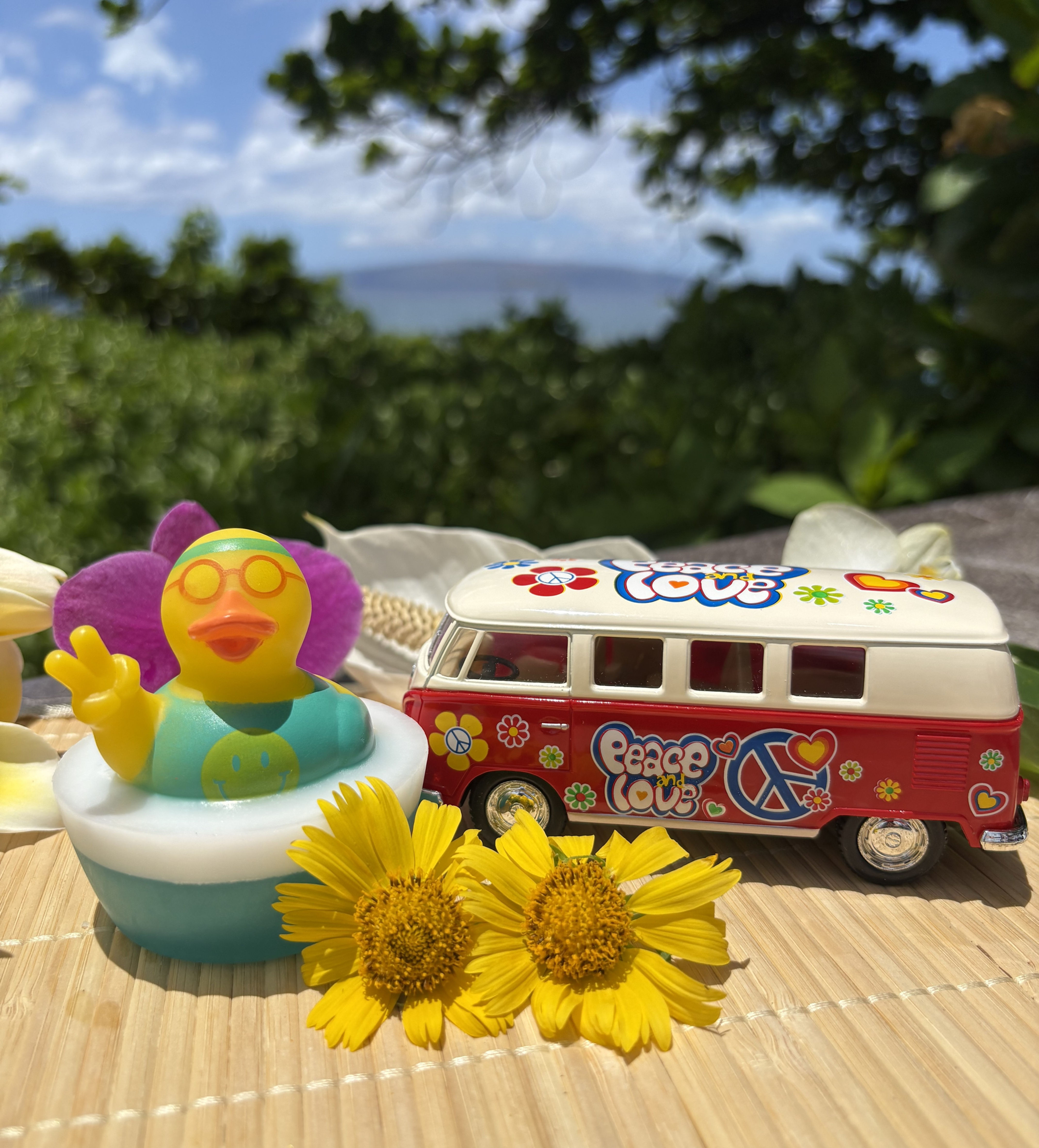 Hippie Blue Happy Rubber Ducky Embedded Inside Gentle Hypoallergenic Glycerin Soap with Coconut Oil, Hawaiian Fruit Scent