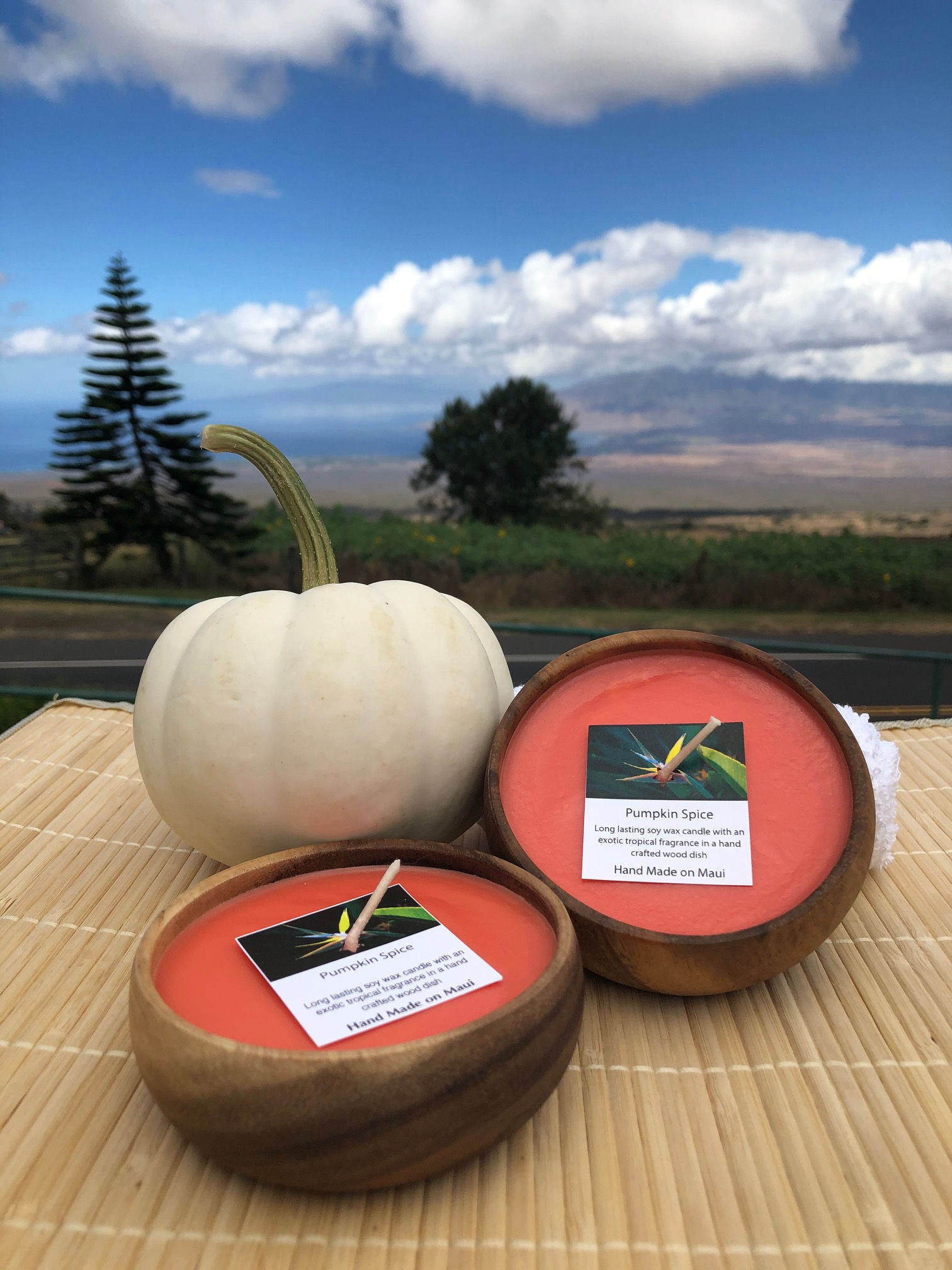 Pumpkin Spice Soy Wax Candle in Monkeypod Wood Bowl. Autumn Orange. Smells Like Pumpkin Pie & Fall Spices.