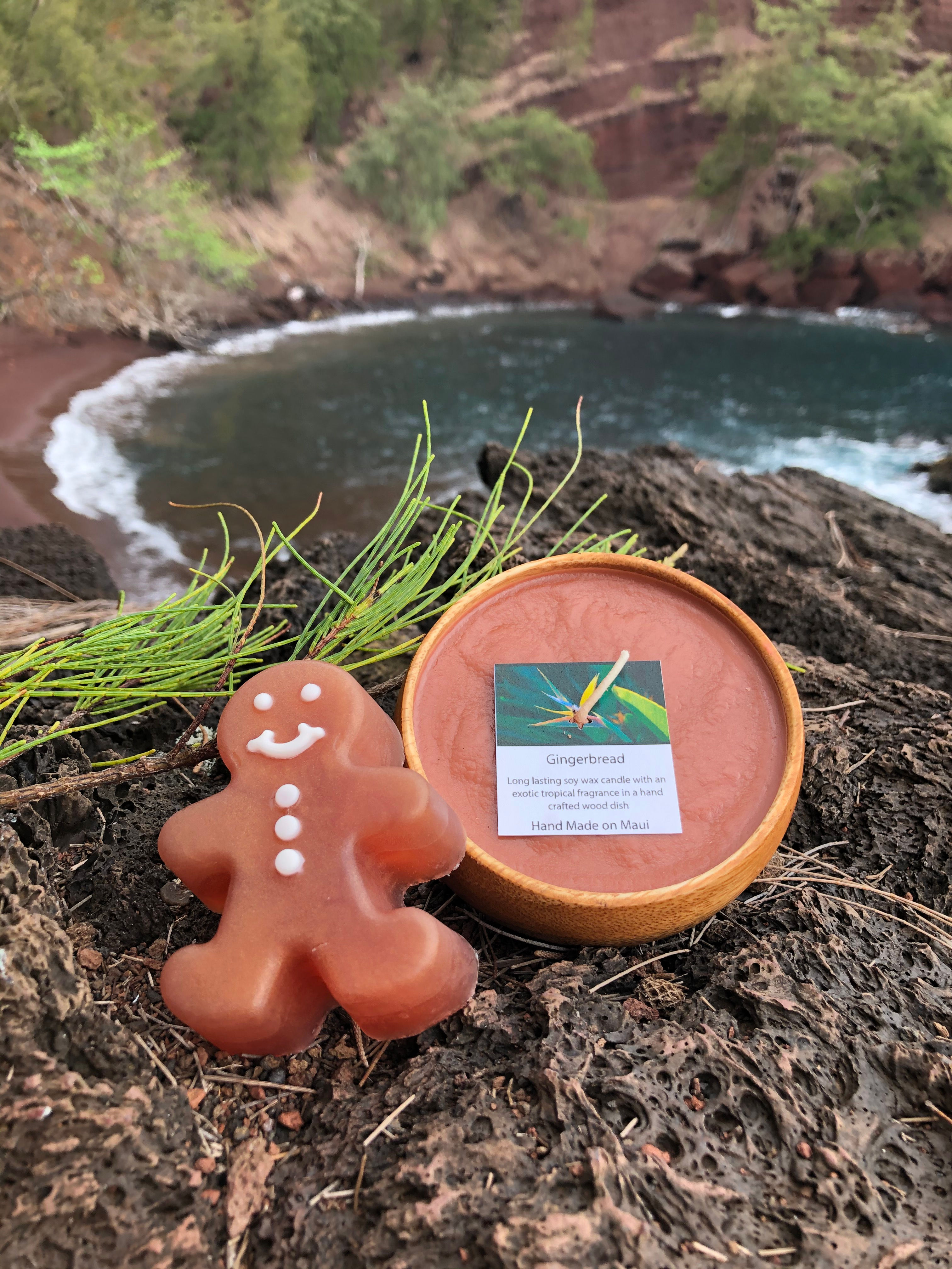 Gingerbread Soy Wax Candle in a Monkeypod Wood Bowl. Brown in Color, Smells Like Ginger, Molasses, Sugar, and Cinnamon.