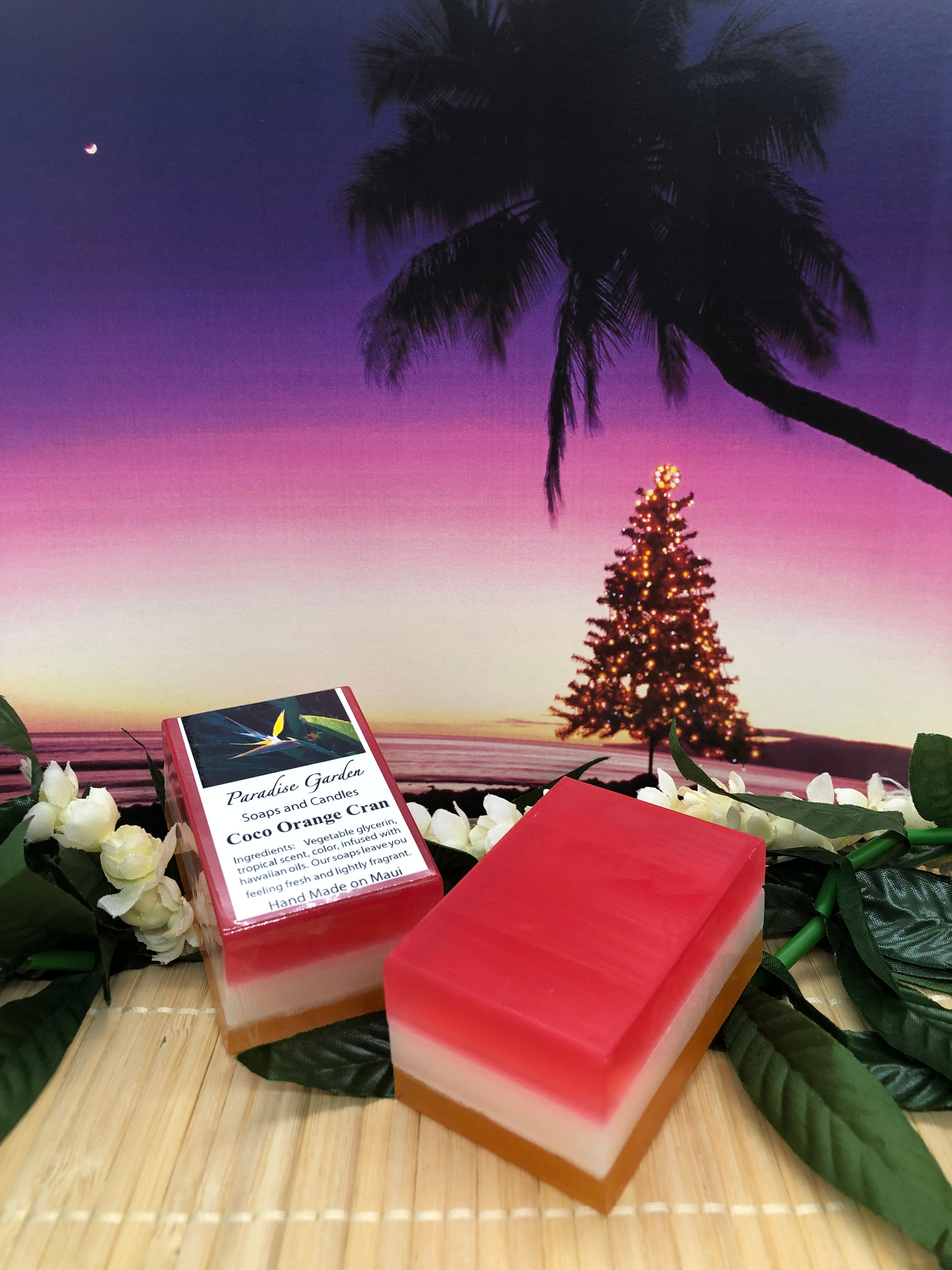 Coconut Orange Cranberry Bar Soap. Red Orange & White in Color. Smells like homemade cranberry sauce with a Hawaiian flare!