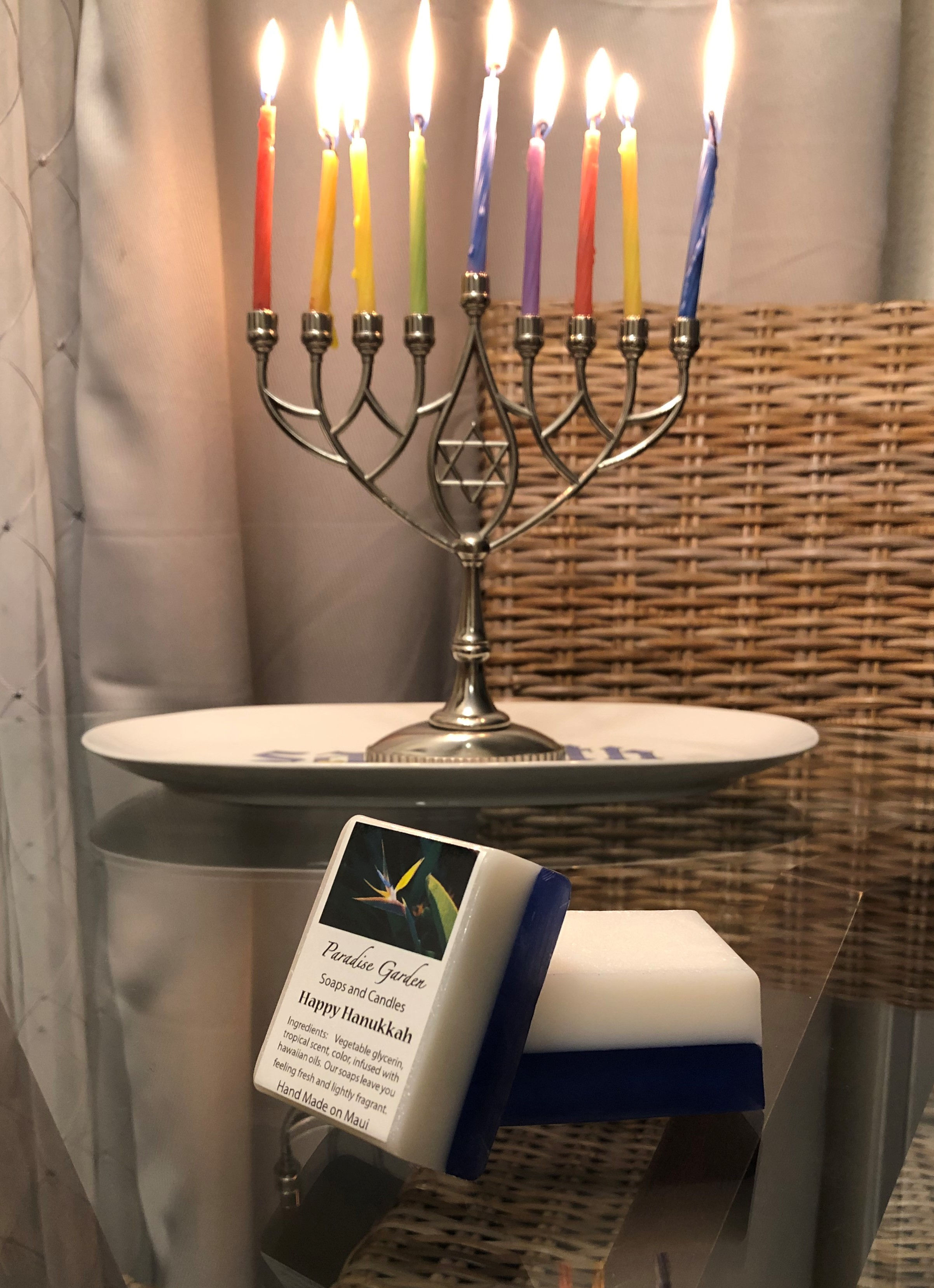Happy Hanukkah Glycerin Bar Soap - Blue and White - Smells like fresh baked donuts sprinkled with sugar and cinnamon