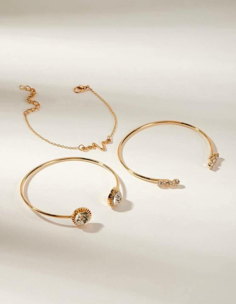 Thumbnail: 1 Pcs Rhinestone Décor Cuff Bangle Full Set