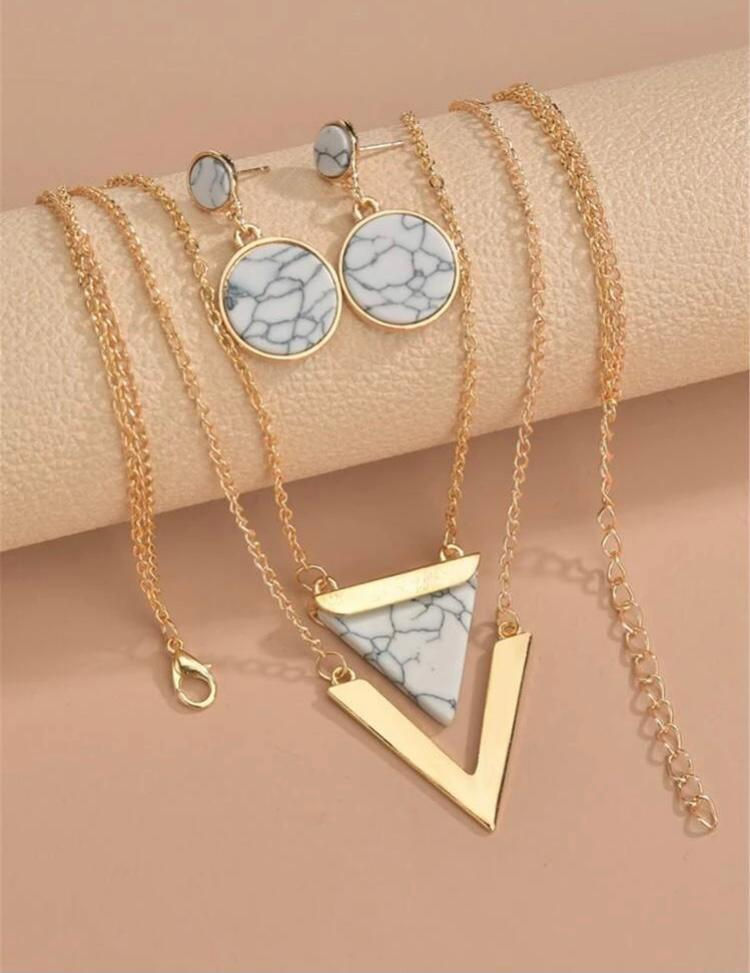 3pcs Marble Pattern Geometric Décor Jewelry Set