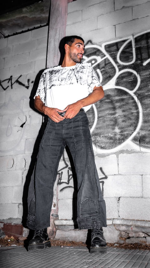 upcycled combined pants black edgy denim