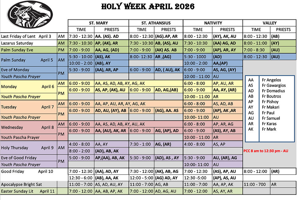 Holy Week Schedule 2026