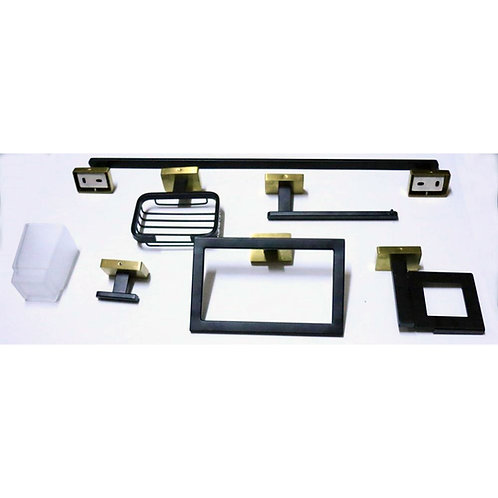 6 Pieces Premium Bathroom Set-Black & Gold