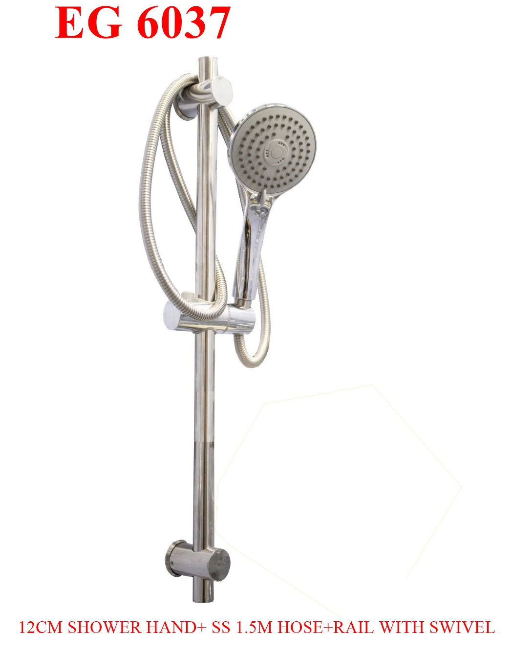 12CM Shower Hand+1.5M Hose+Rail With Swivel
