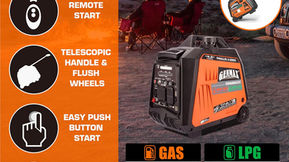 Genmax GM4600iAEDC dual fuel inverter generator with remote start and carbon monoxide auto shutoff — ideal backup power for Virgin Islands homes during WAPA outages
