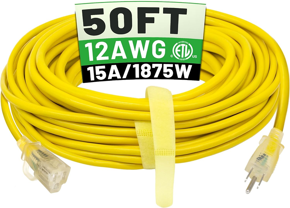POWGRN 50 ft 12/3 Outdoor Extension Cord Waterproof Heavy Duty — $40.99 For reaching further distances from the generator to the house. Heavy duty, weatherproof, with a lighted indicator so you know it is live.