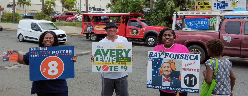 Campaigners at Tutu Voting Center, St. Thomas, US Virgin Islands on Election Day 2024 Tutu Voting Center, St. Thomas, US Virgin Islands on Election Day 2024
