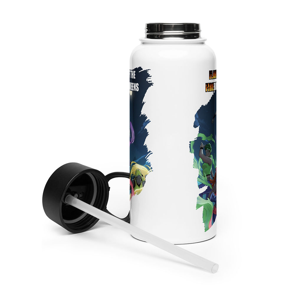 Thumbnail: Flames of the Fireburn Queens Stainless steel water bottle with a straw lid