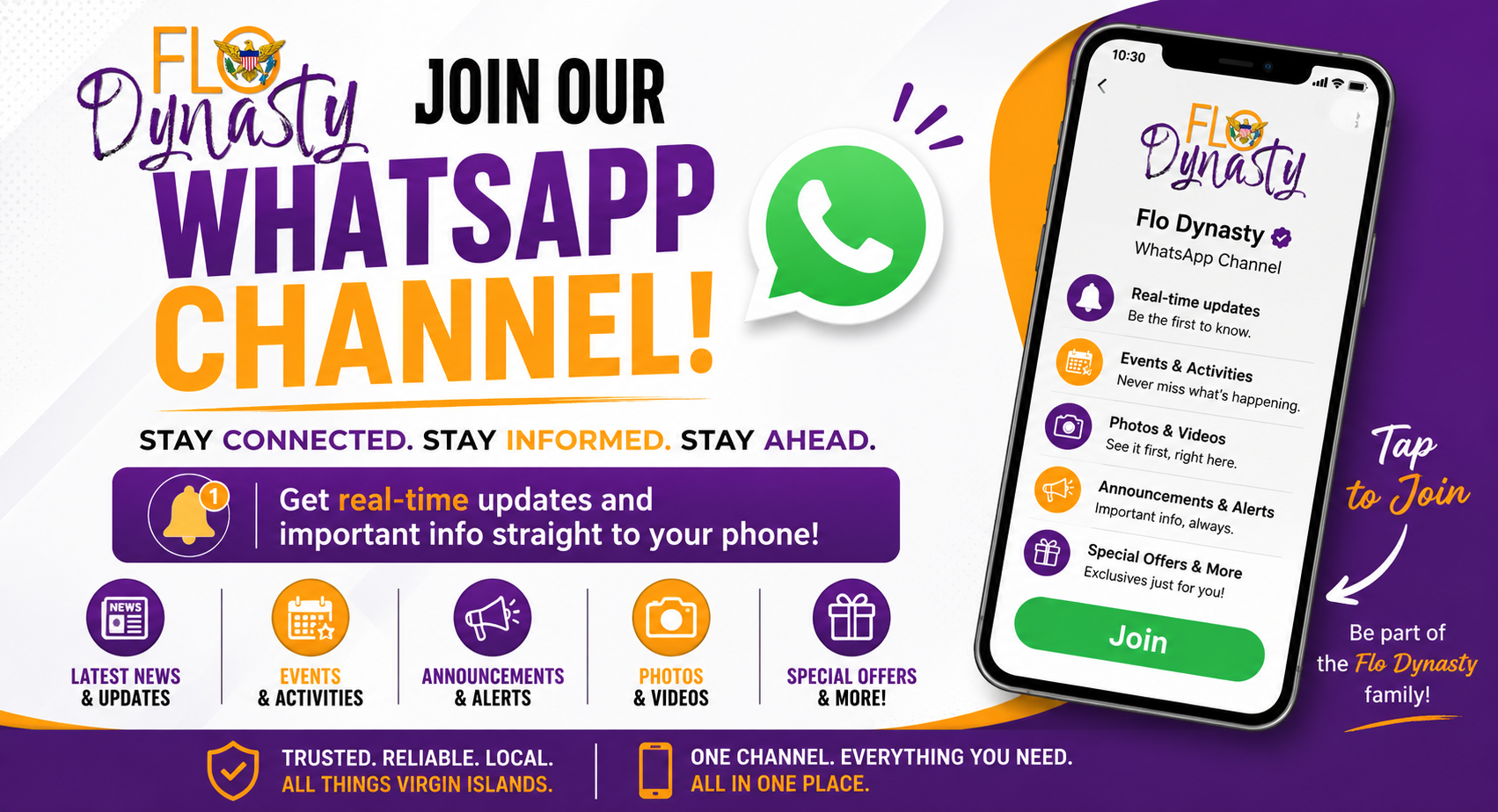 Join the Flo Dynasty WhatsApp Channel for USVI event, culture, blog and business updates
