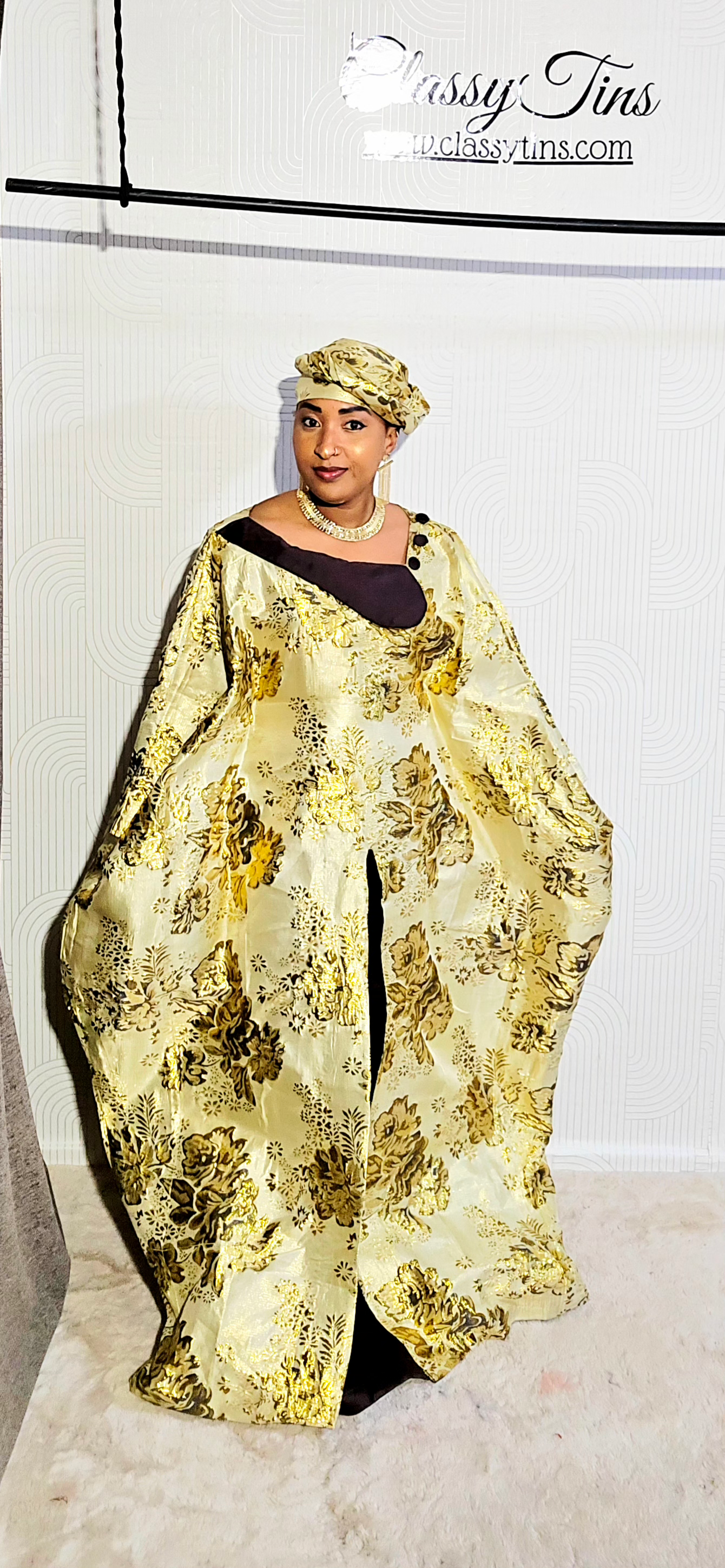 Boubou brocart meena - marron gold