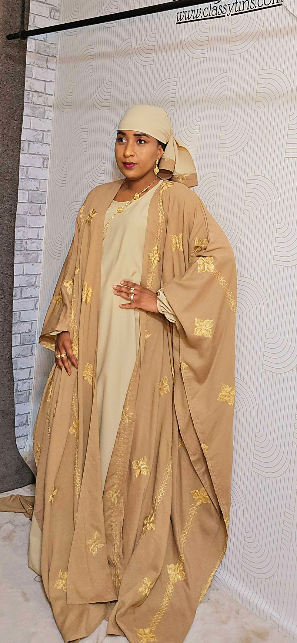 Miniature : Ensemble kimono en lin - marron