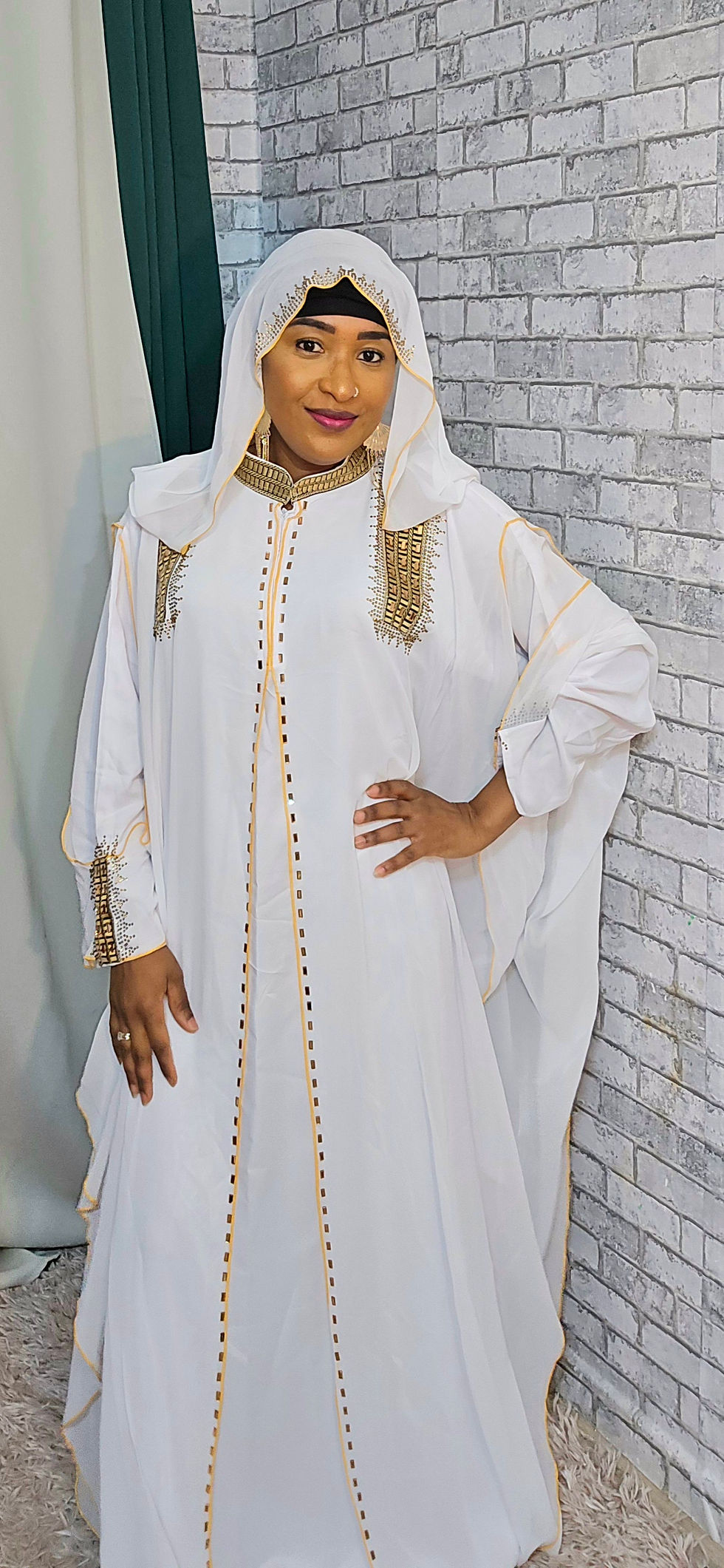 Abaya royale à capuche - Blanc