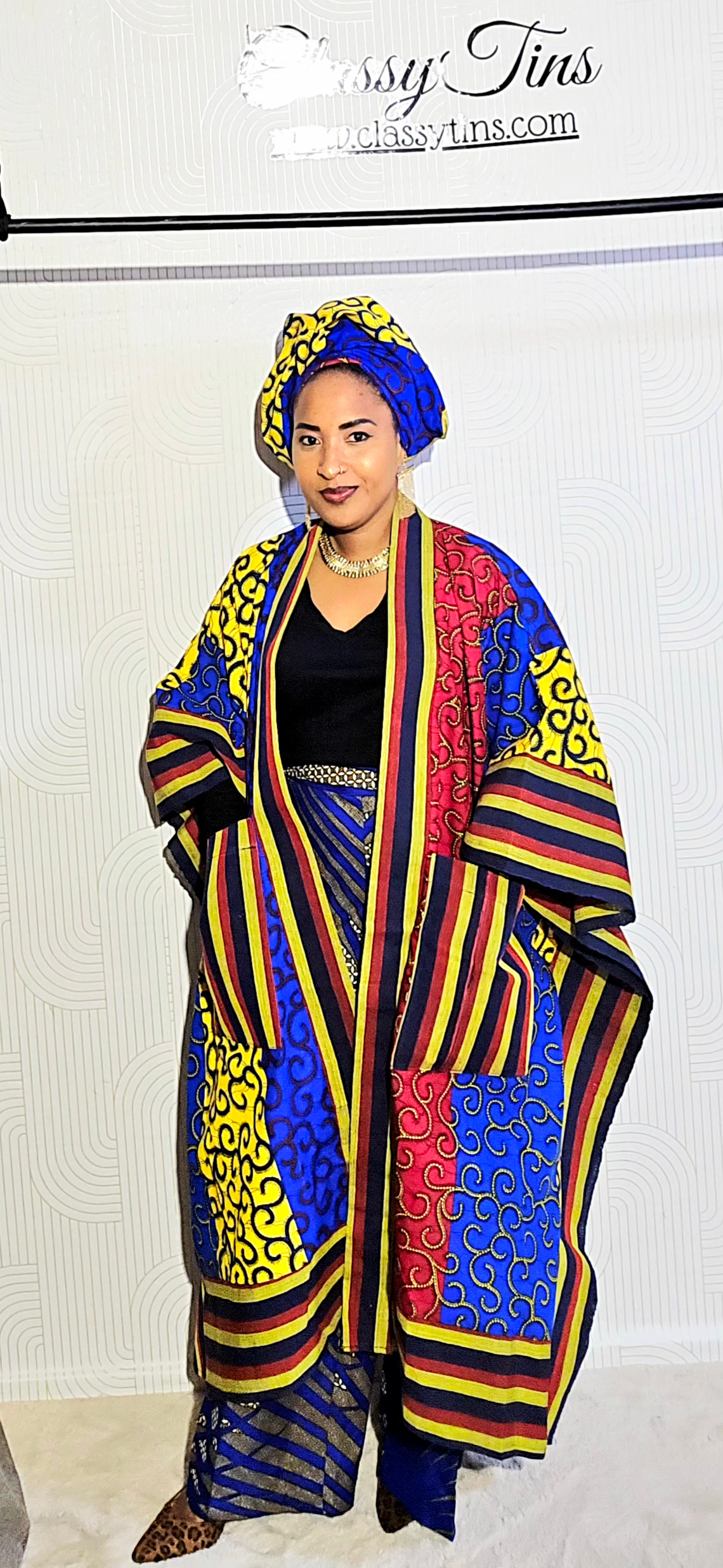 Ensemble Abena wax aso oke - rayé
