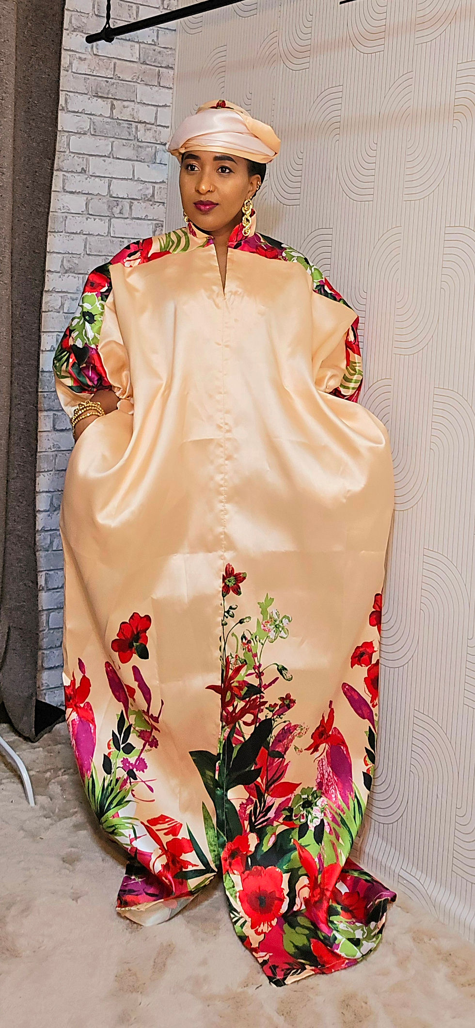 Miniature : Kaftan mikado fleuri - col saoudien I