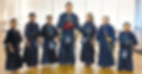 RKC Kendo Kids in Uniform and/or Bogu. (Left to right - Sebastian, Caden, Jamie, HO Sensei, Chloe. Veronica, Nathan)