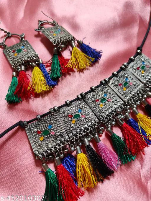 Thumbnail: Oxidized Silver Garba Jewelry Set | German Silver Antique