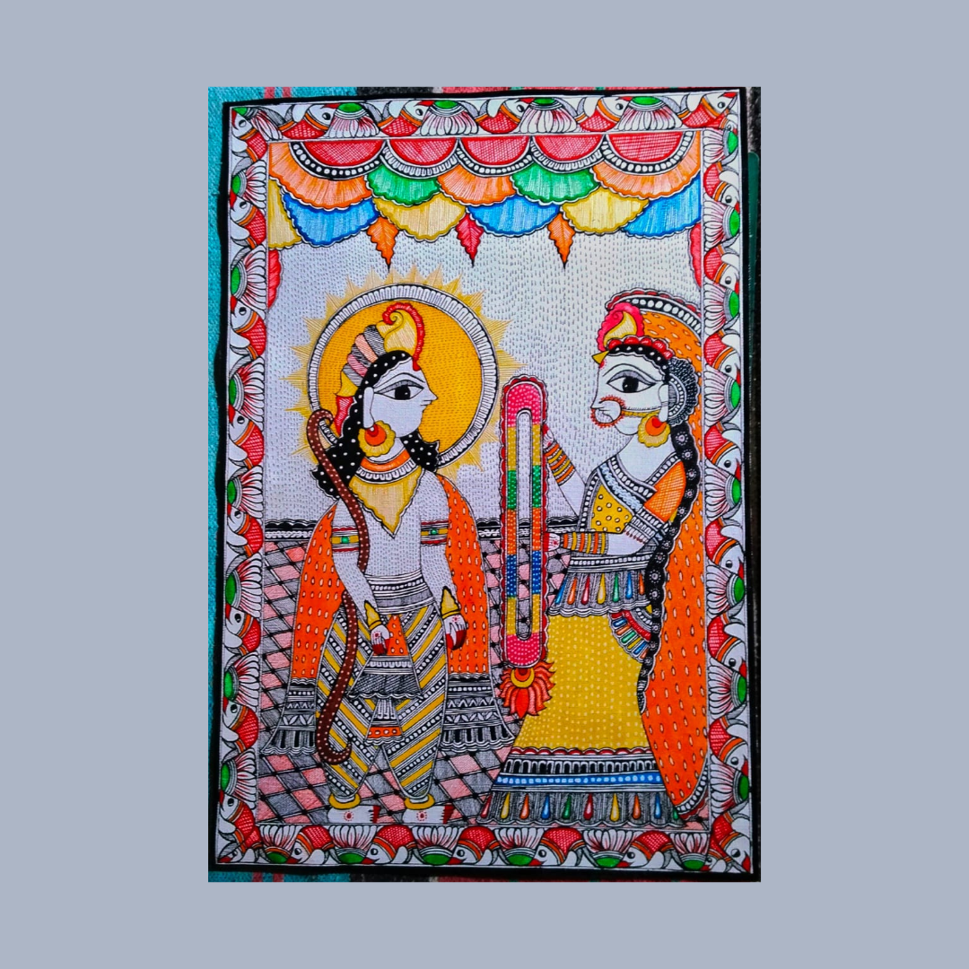 Handmade Mithila Art: Swayamvar (15x22 Inch) - Unframed