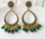 Golden Oxidized Teardrop Earrings with Green Beads