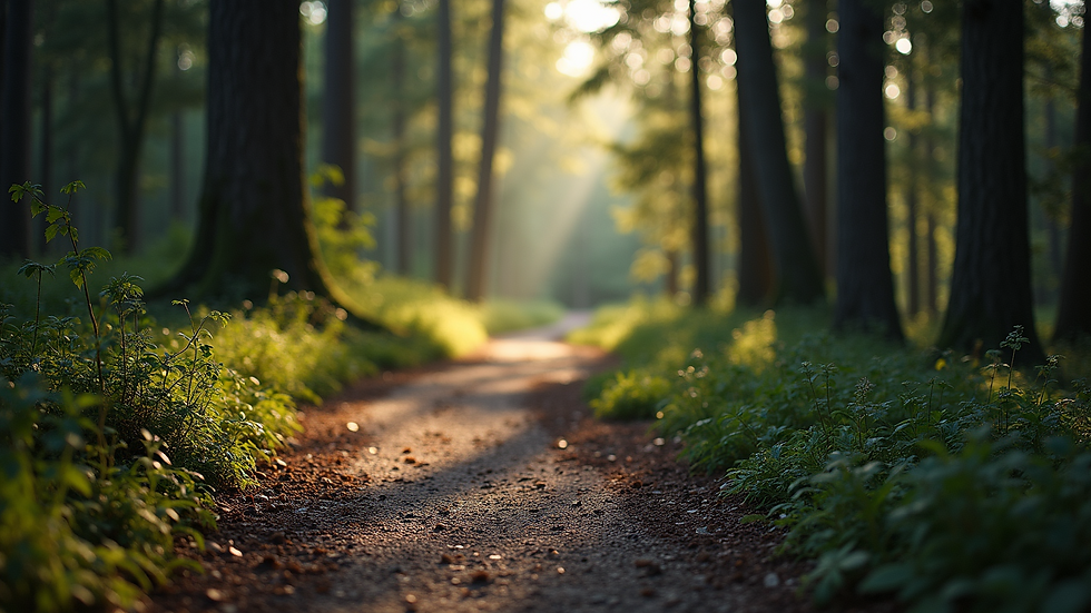 Close-up view of a winding pathway in the forest, representing life's journey toward self-discovery