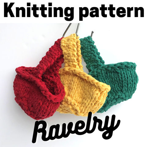 Red, yellow and green mini baskets knitting pattern