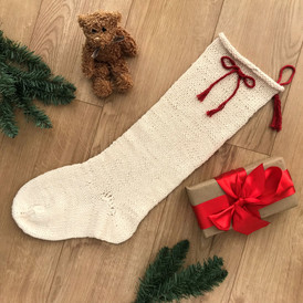 Handknit undyed cream cotton stocking