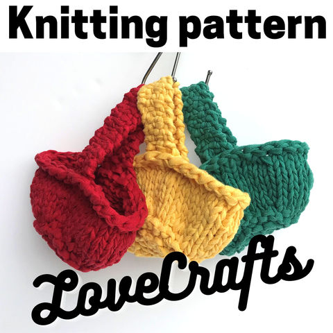 Red, yellow and green mini baskets knitting pattern