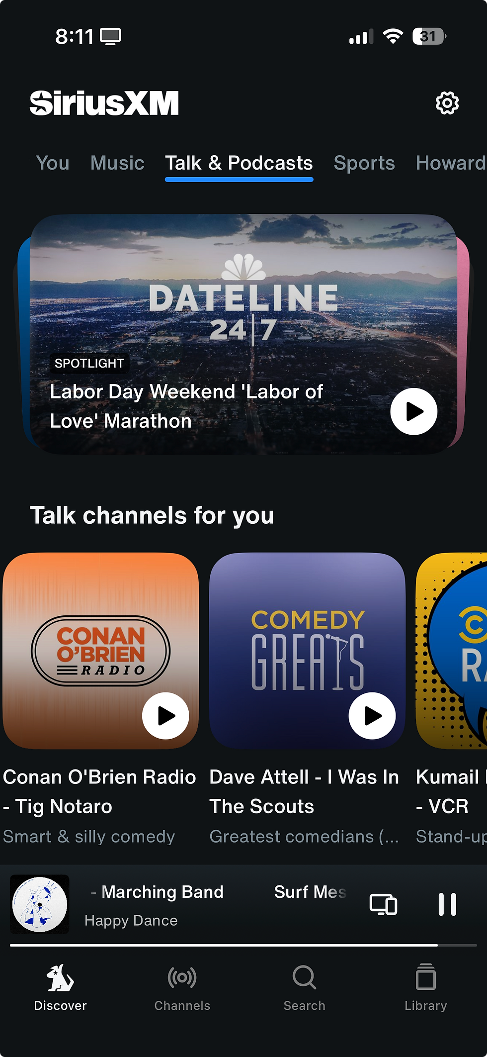 The Talk & Podcasts section of the Discover tab