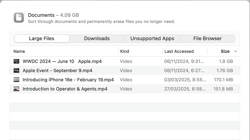Large files are shown when drilling into Documents