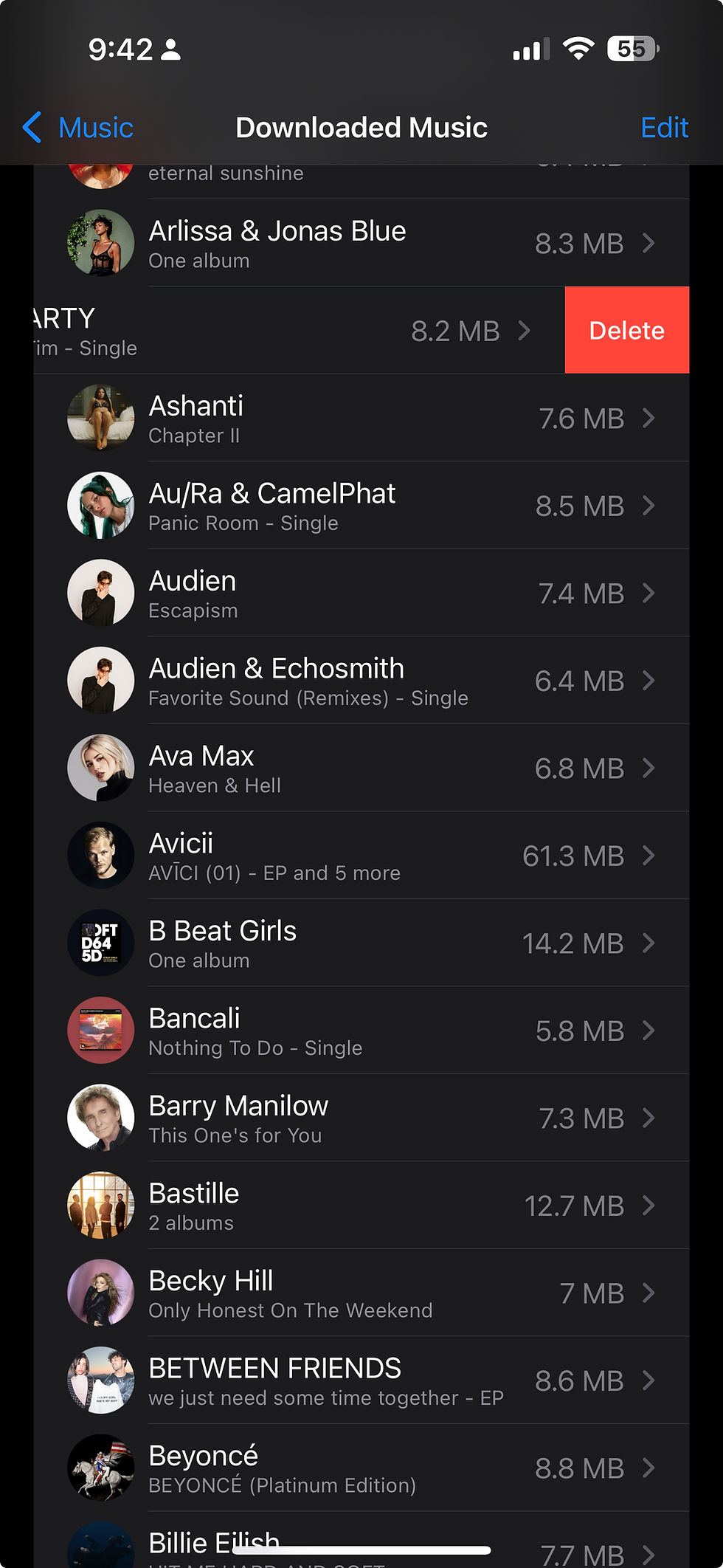 deleting downloaded music
