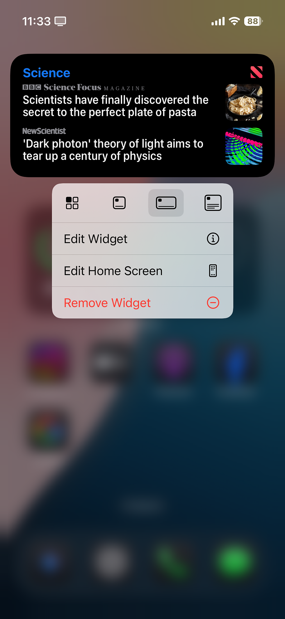 To edit the widget, just long press on the widget, then tap Edit Widget