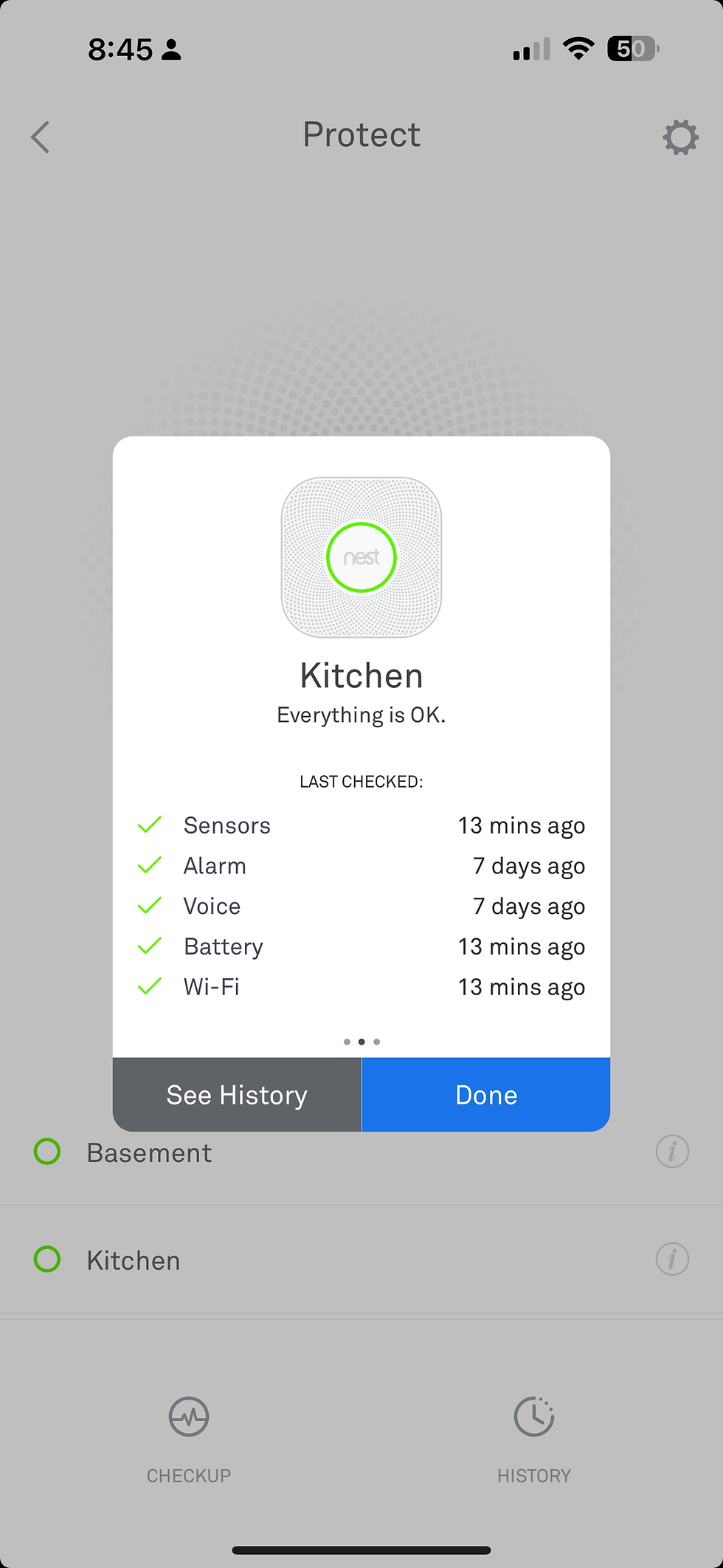 Nest Protect status in the Nest app