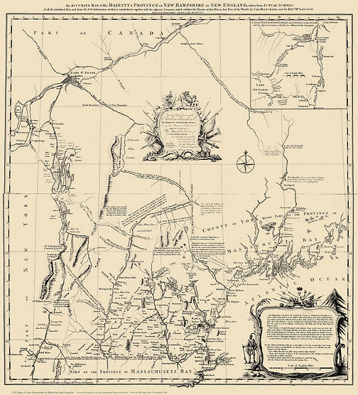 A 1761 map showing Sutton, then known as Perrystown, to the east of "Sunnipee Pond."