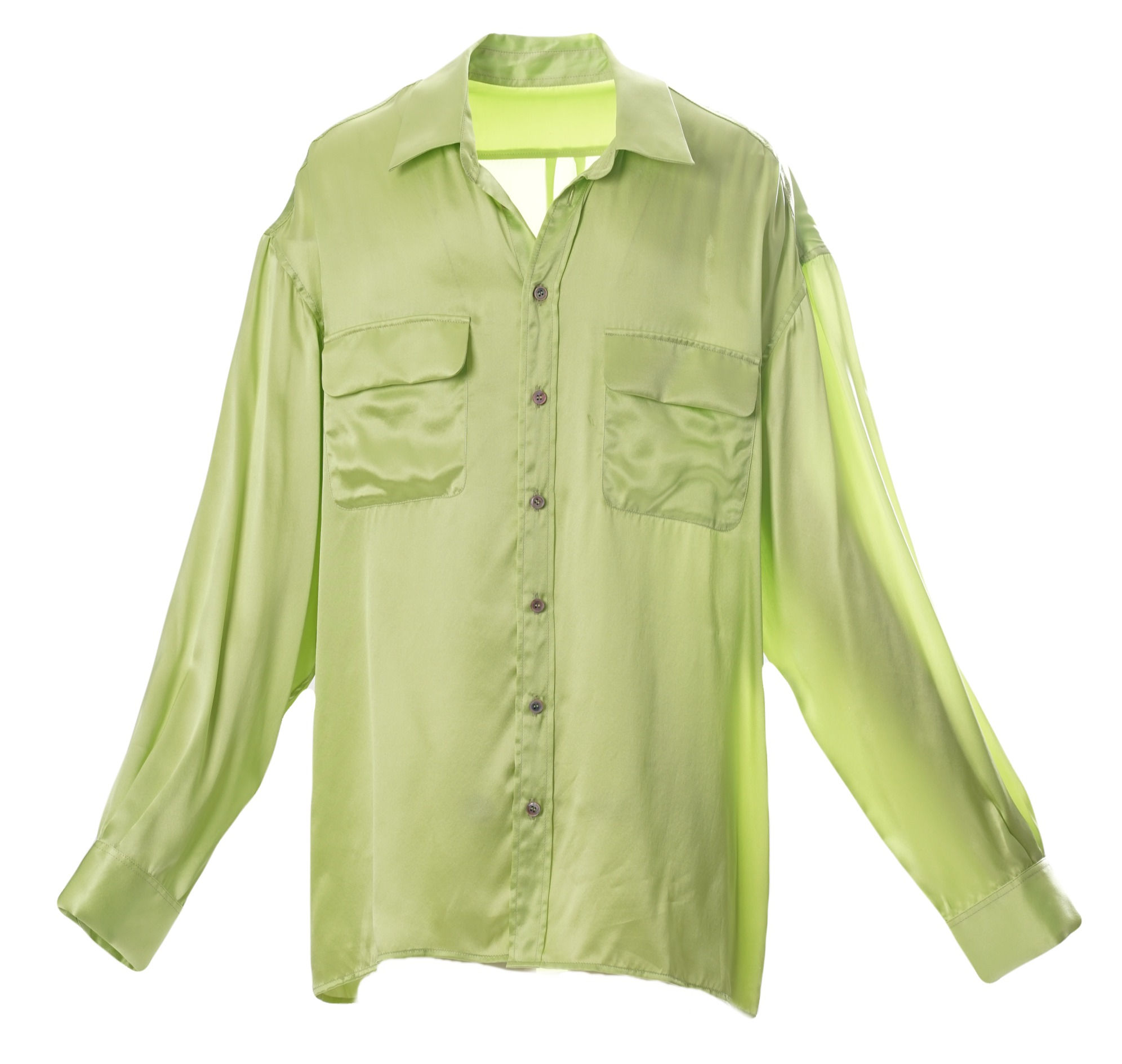 Lime Oversized Long Sleeve Silk Shirt