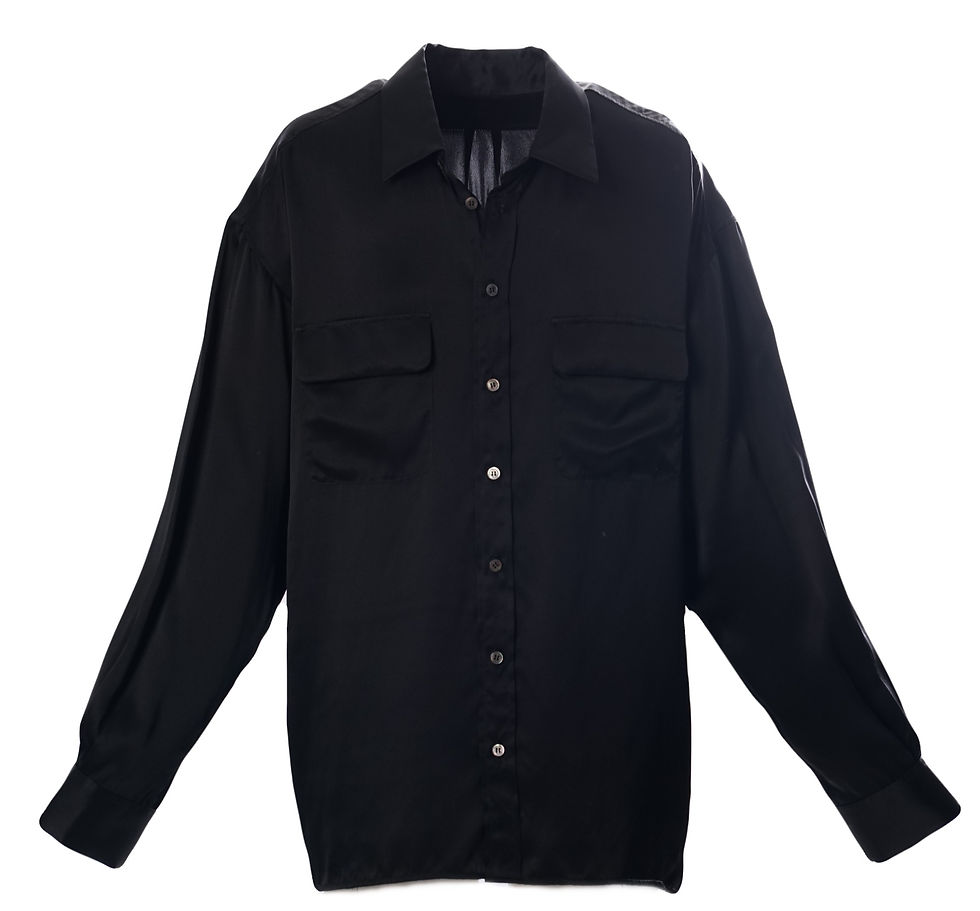 Black Oversized Long Sleeve Silk Shirt