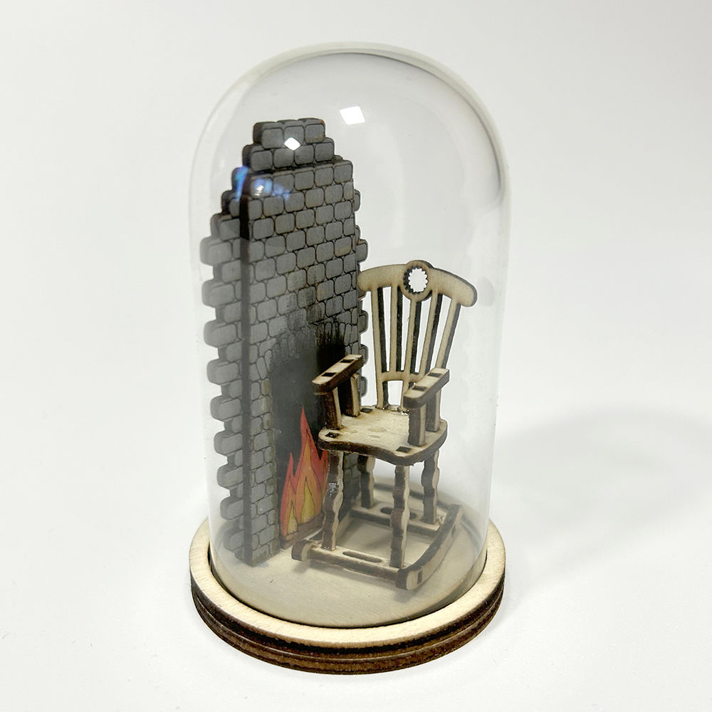 rocking chair infant of fireplace left view